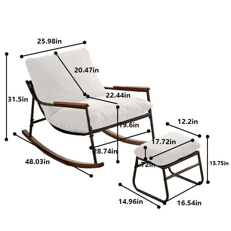 Chaise berçante surdimensionnée avec repose-pieds et coussin