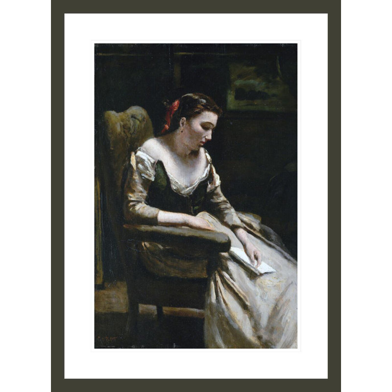 La lettre par Jean-Baptiste-Camille Corot, impression giclée encadrée, H 29,5 po x l 21,81 po