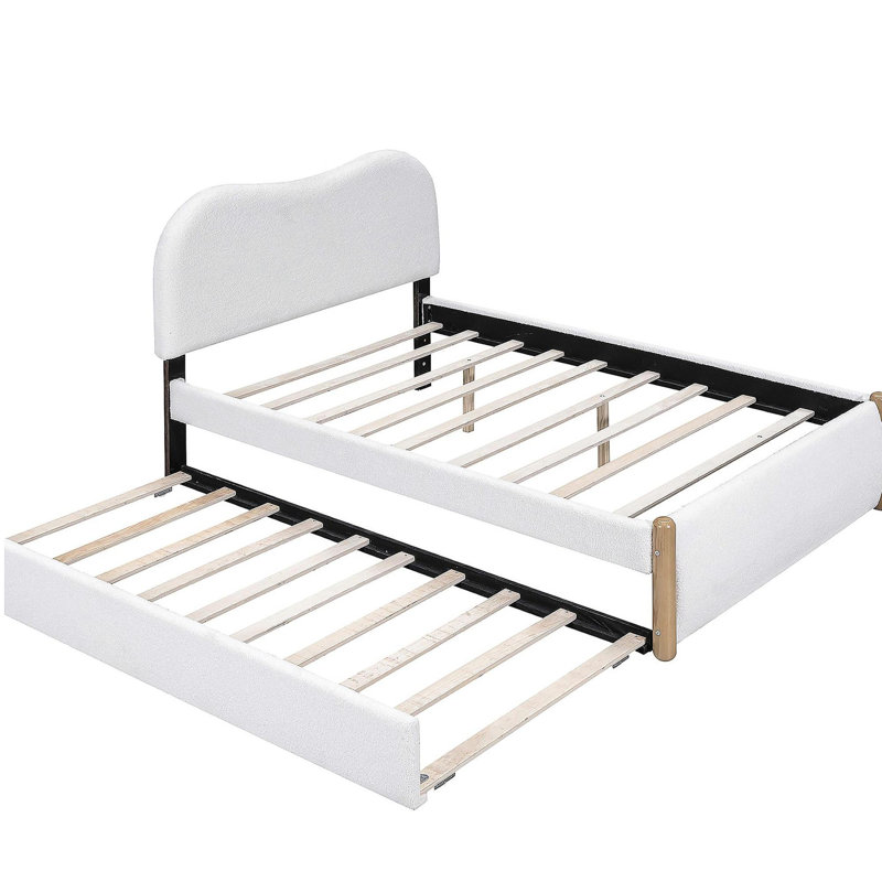 Lit plateforme moelleux avec pieds de soutien en bois et lit tiroir simple, Lit double