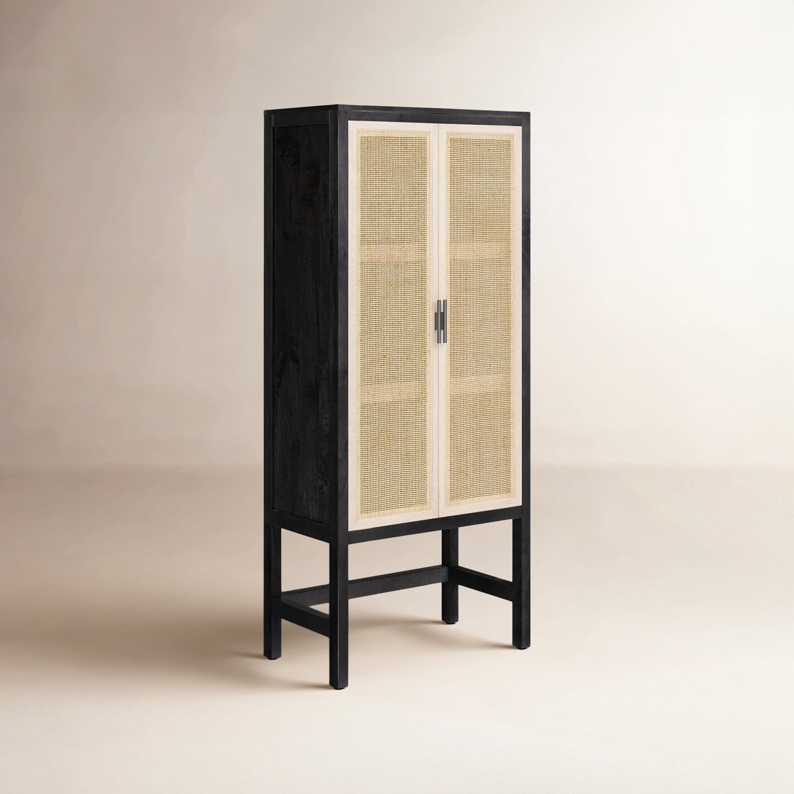 Boudreau Solid Wood Storage Cabinet, Washed Black/Natural Mango