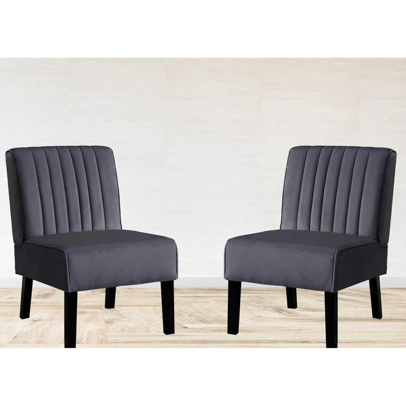 2 chaises Mid-Century modernes en velours gris, pieds en bois massif pour un style attrayant pour le salon, Gris