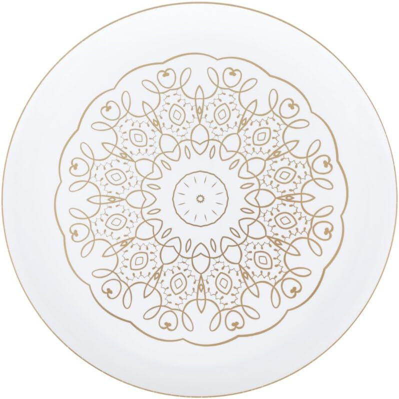 Ensemble combiné de plaques rondes en plastique blanches de 8 po et 10 po avec imprimé médaillon doré, Ensemble de 20