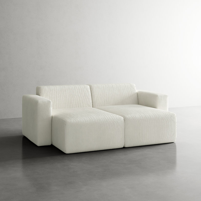 Berlare 2 - Piece Upholstered Corduroy Modular Sectional Sofa – Fully Compressed, No Assembly Required, Beige