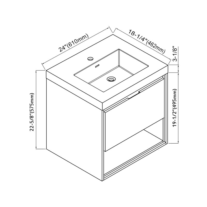 Ensemble de meuble-lavabo mural simple 24 po Dansfield, Blanc cassé