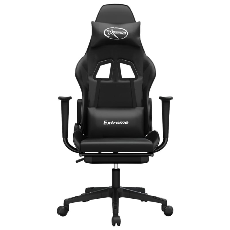 Fauteuil de jeu avec repose-pieds en similicuir, Noir