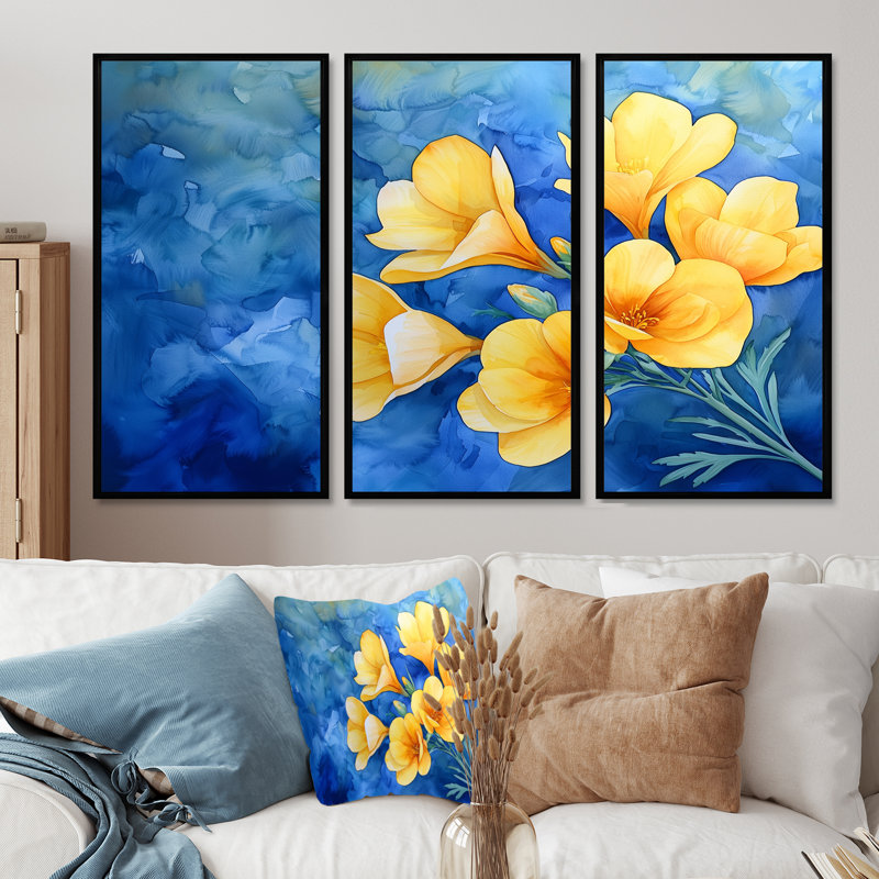 Ensemble de salon Addan - Irises Wall Art, H 28 po x l 36 po, Reproduction avec cadre flottant, Black