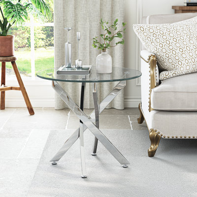 Authur 23.62" Round End Table – Tempered Glass Top