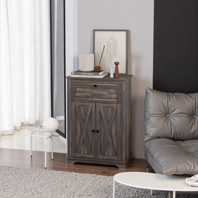 Farmhouse Barn Door Accent Cabinet, Kitchen Sideboard Storage Cabinet with Double Doors,wood