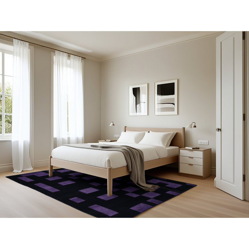 Tapis bleu à carreaux lavable à la machine, Rectangle 5 pi x 7 pi