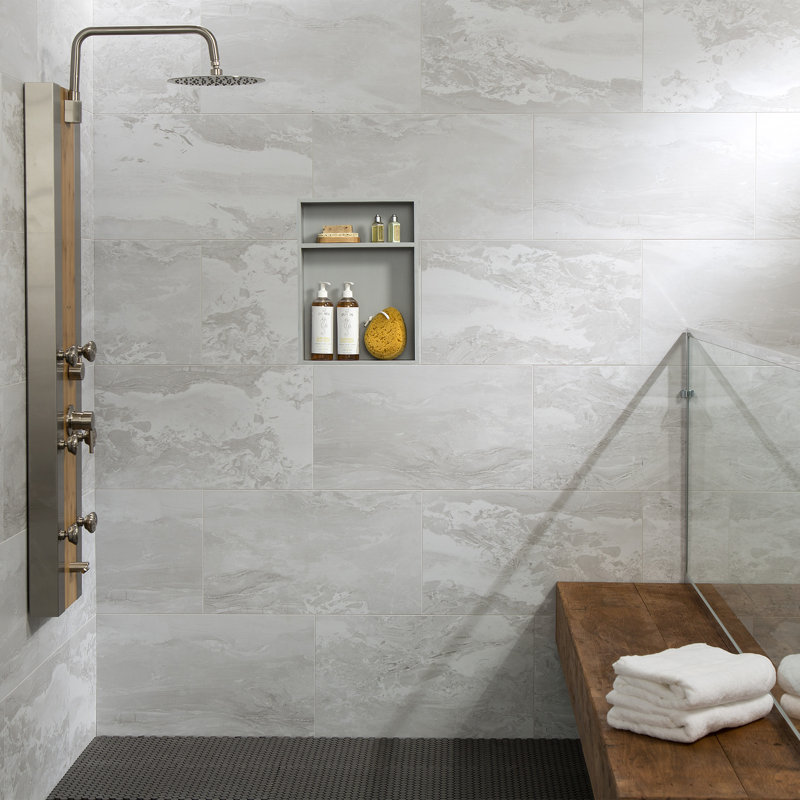 Carreaux de mur imperméables en vinyle emboîtables Palisade 25,6 po x 14,8 po, Étain glacé