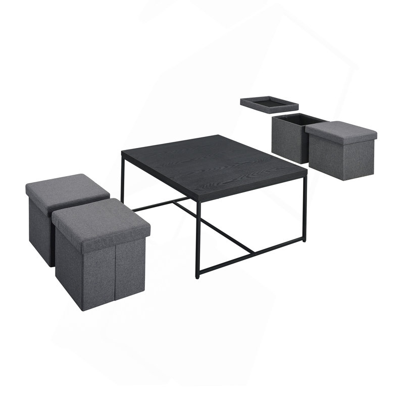 Table basse 5 pièces Caitlin grain de bois noir 5 pièces., Noir