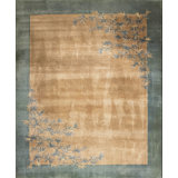 Antique Art Deco Chinese Floral Green, Ivory Beige Cream White 1920s Rug