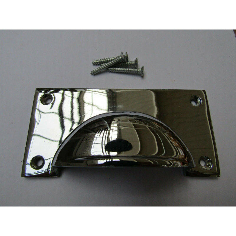 Large Lipped Rectangular Cup Pull Handle Satin Chrome, Polished Chrome, 85mm