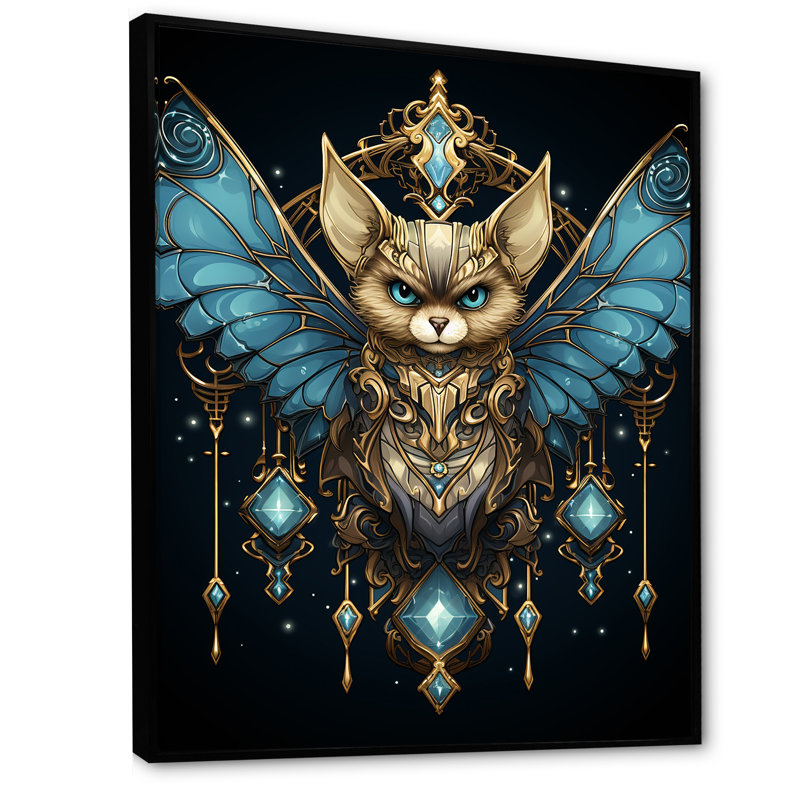 Cubist Night Sky Bat - Art animalier, art mural, Cadre flottant noir, H 40 po x l 30 po x P 1,5 po