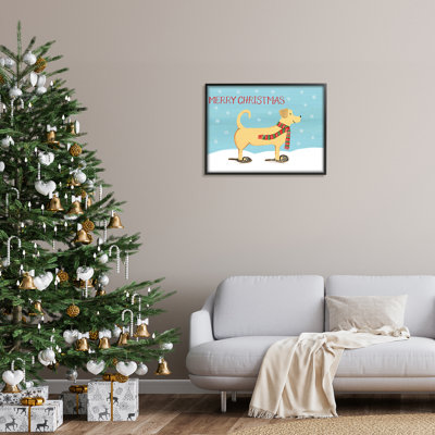 Art de Noël avec raquette de Noël portant un foulard, paysage d'hiver noir, estampe numérique encadrée par Heather Strianese