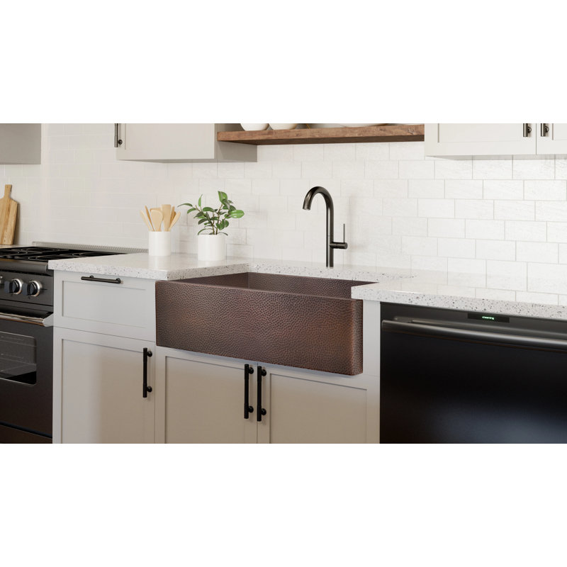 Luxury Heavy 12-Gauge Copper Farmhouse Sink, Includes Accessories, Flat Front