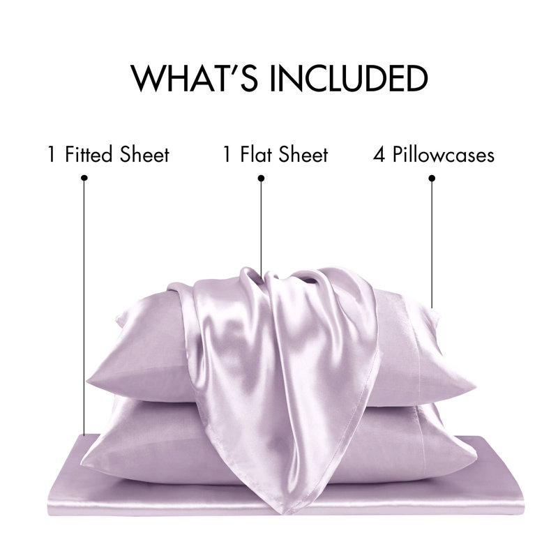 Ensemble de draps de luxe Satin infroissable, Lilas, King Sheet Set + 4 Standard Pillowcases