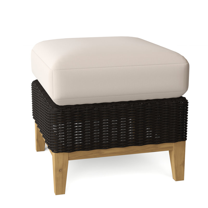 Frances Outdoor Teak Ottoman, Sailcloth Seagull, Frances Black