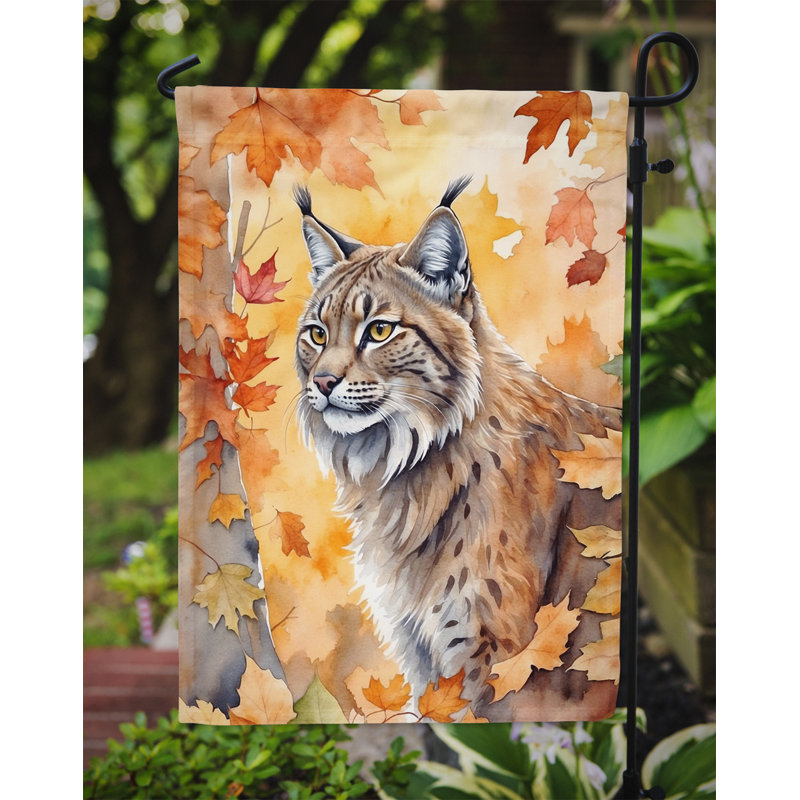 Chat en feuilles d'automne drapeau de jardin, Highlander Lynx