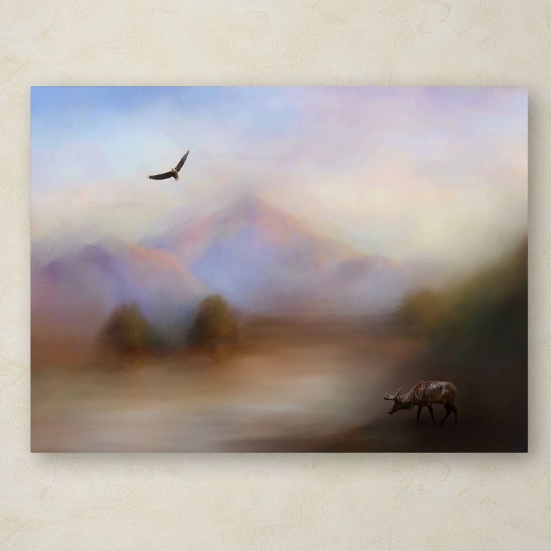 Morning at the Mountain Animal Canvas Art in Rustic Brown