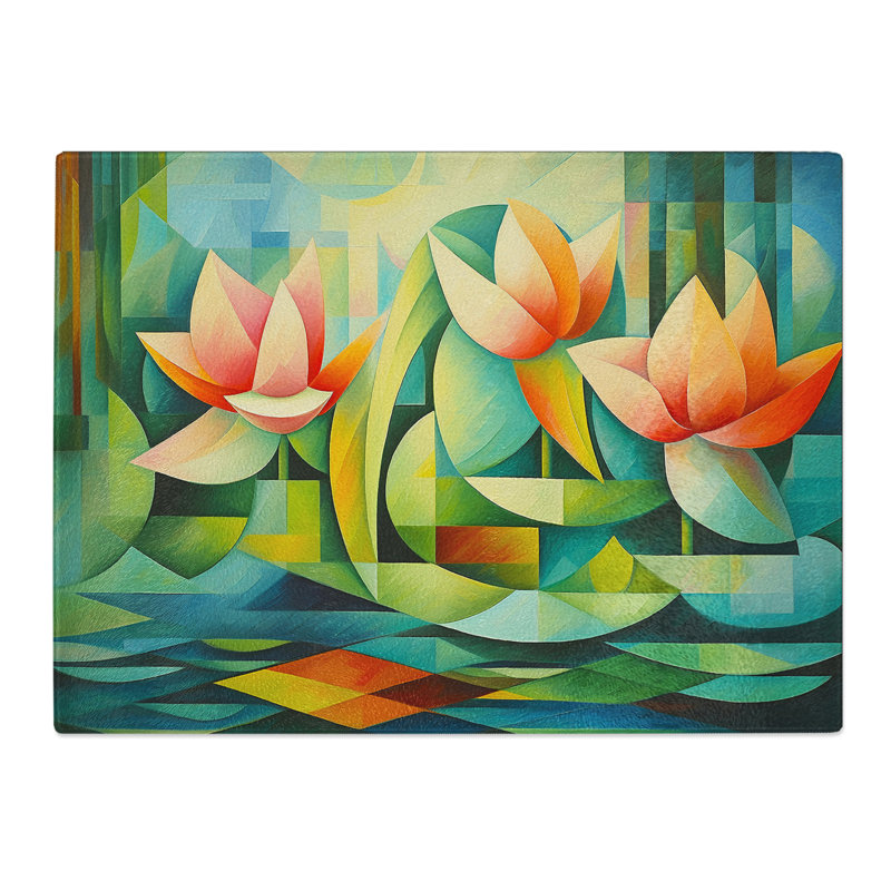 Water Lily Cubism  Glass Chopping Board