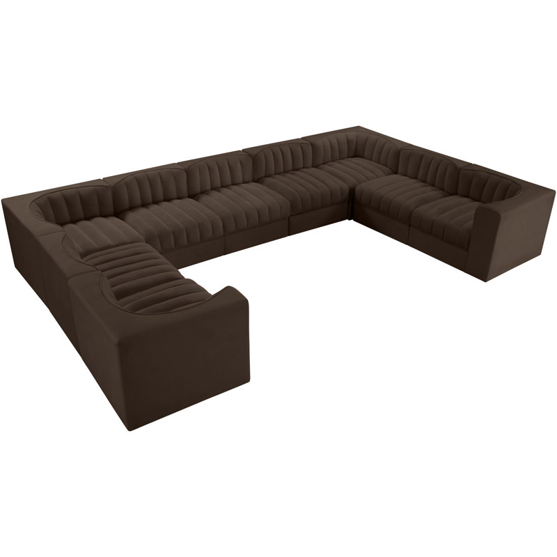 Tissu d'ameublement en velours Demars 9 pièces Demars Canapé modulaire modulaire, Velours brun, 27" H x 155" W x 97" D
