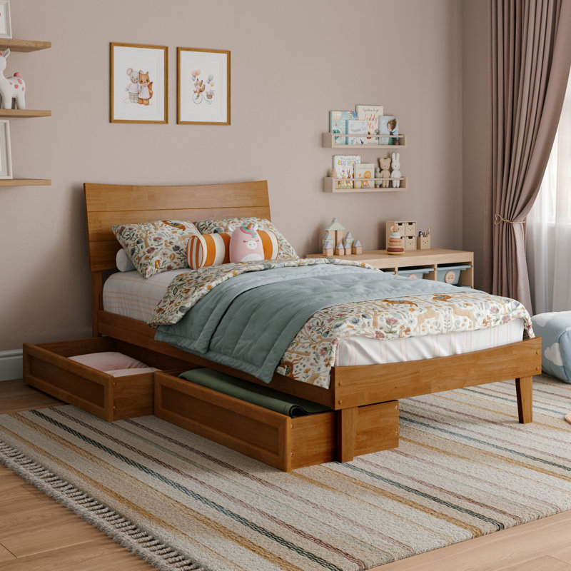 Lit plateforme avec tiroirs de rangement Phoenix, Twin, Caramel clair