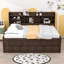 Lit plateforme 3 tiroirs en bois avec tablettes et lit gigogne-764120358-764120360