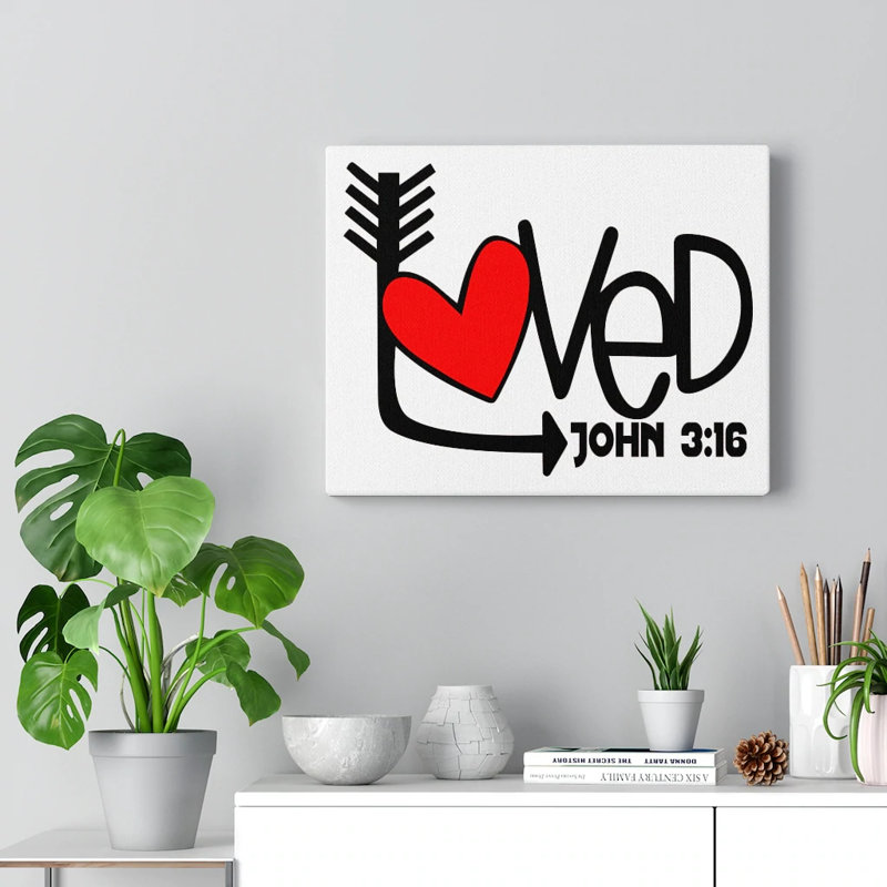 Loved John 3:16 1 Piece Wrapped Canvas Wall Art, 28cm H x 36cm W