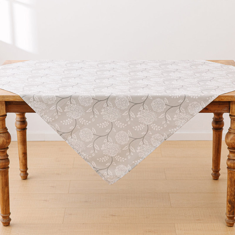 Peonies On Tablecloth, Greige/White