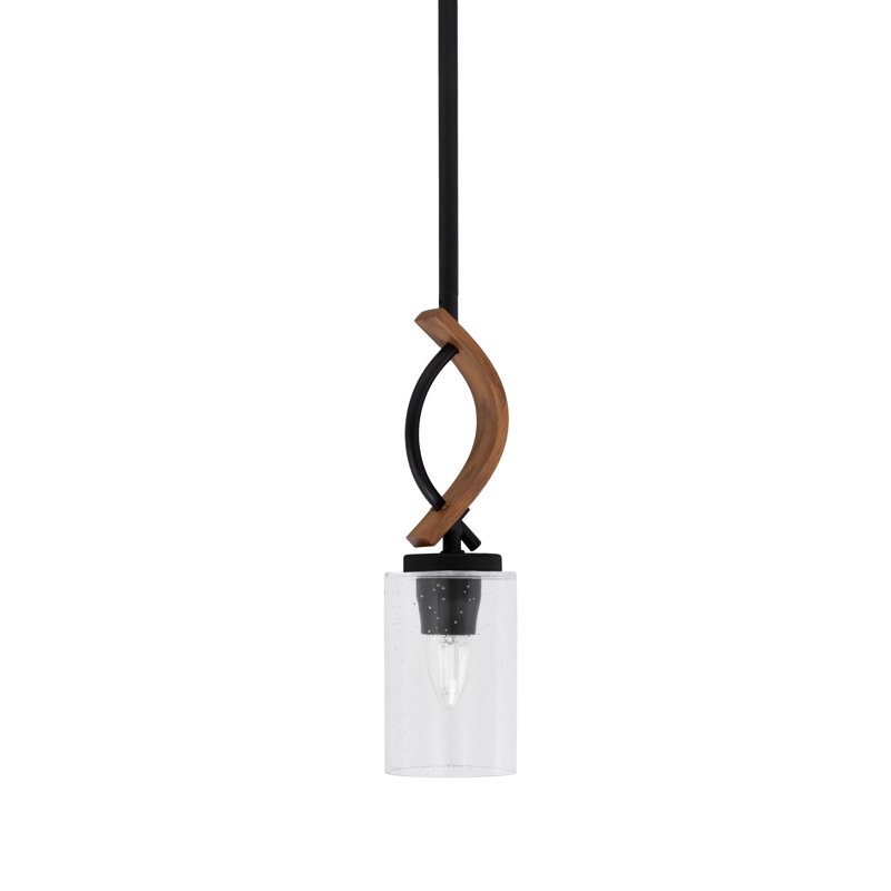 Mini-luminaire suspendu avec tige 4 po Hallmann, Bulle transparente, H 13 po x l 4 po x P 4 po, Noir mat / bois peint