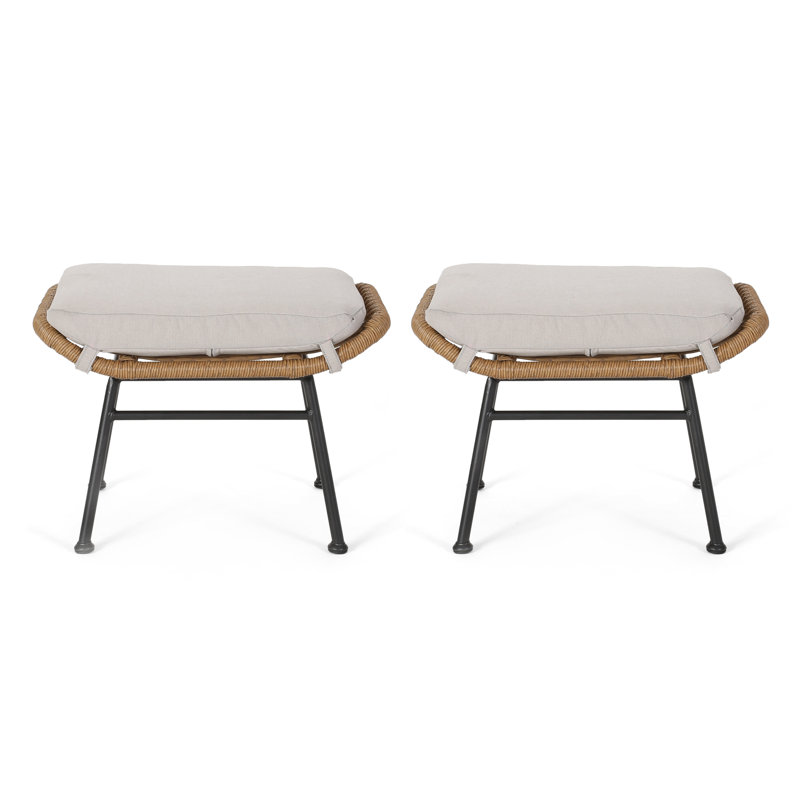 Repose-pieds d'extérieur avec coussin Ingle, Brun pâle / beige