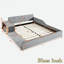 Lit tapissier au sol avec bureau de chevet et petit tabouret rond-81319220-81319218