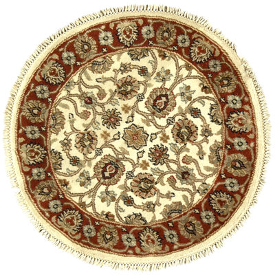 High-Quality Hand-Knotted Ivory And Red Area Rug