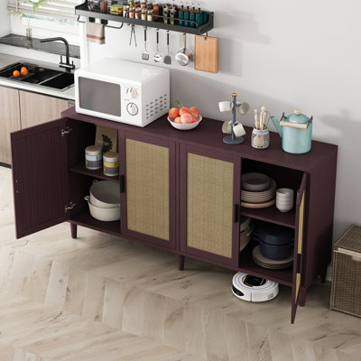 70-Inch 4-Rattan Door Sideboard Rattan Buffet Cabinet with Adjustable Shelves