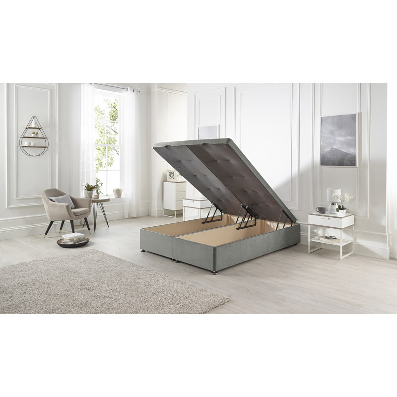 Orchid Divan Ottoman Bed Base End Opening Gas Lift Tweed Fabric, Grey, Single (3')