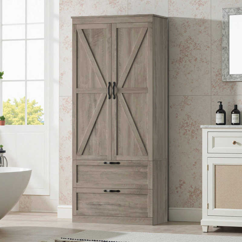 70.3" H Freestanding Bathroom With 2 Drawers, Ash Grey