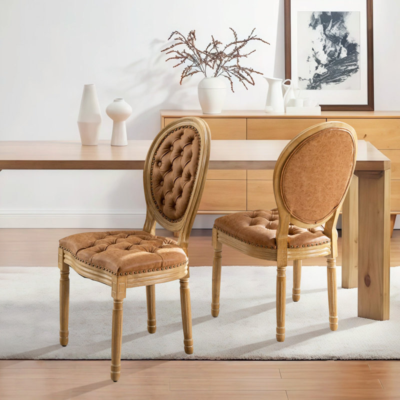 French-style Farmhouse Dining Chair With Round Backrest, Orange