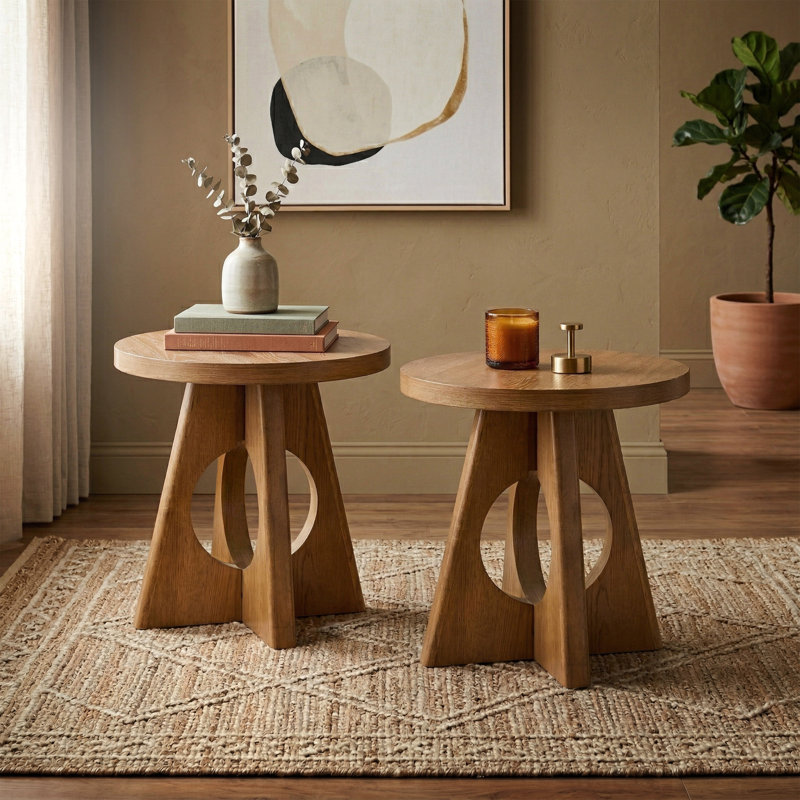 Table de bout à piédestal Blitar avec découpe et forme en croix, Noyer