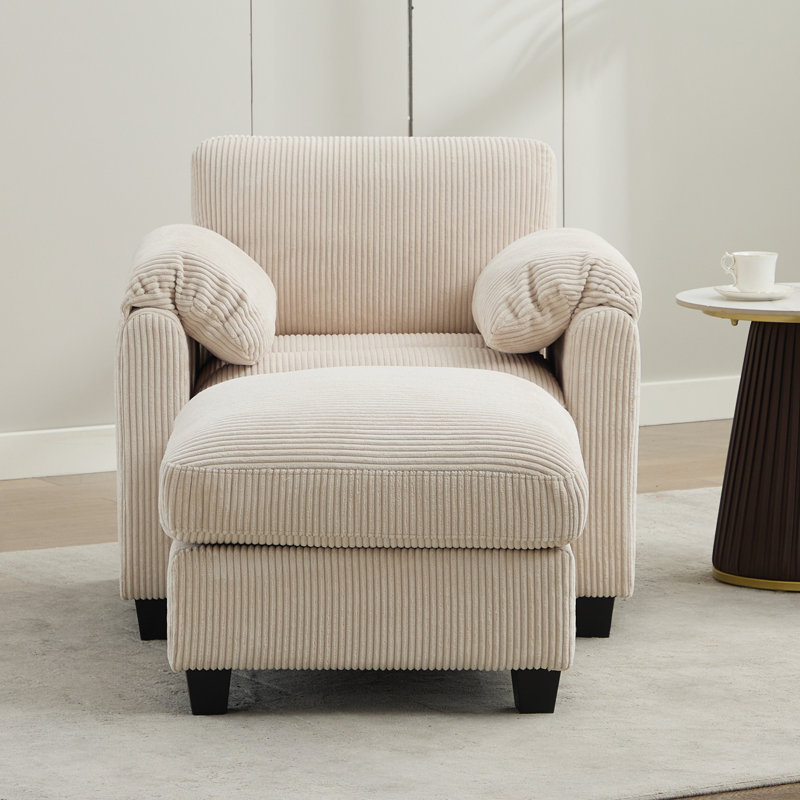 Fauteuil d'appoint 34,6 po avec repose-pieds, Velours côtelé beige