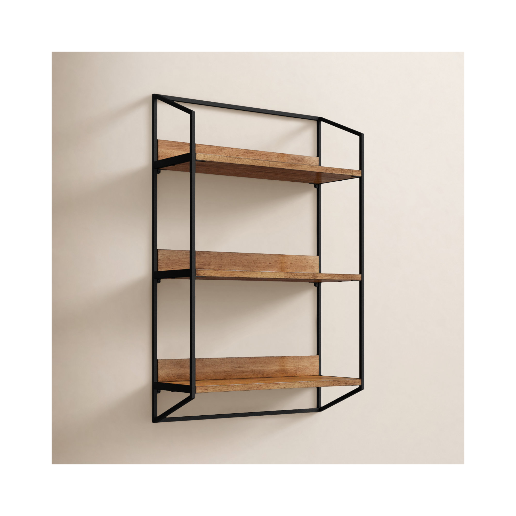 Vivendel Interiors Tiered Wall Shelf 18X28x6.5, Brown/Black