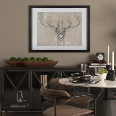 Croquis d'un animal II (caribou), reproduction d'art encadrée à la main avec passe-partout