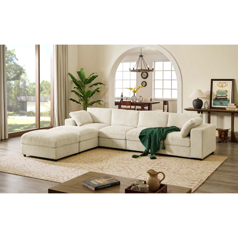 Canapé et chaise modulaire réversible de 138 po de largeur Aprea, Velours côtelé beige