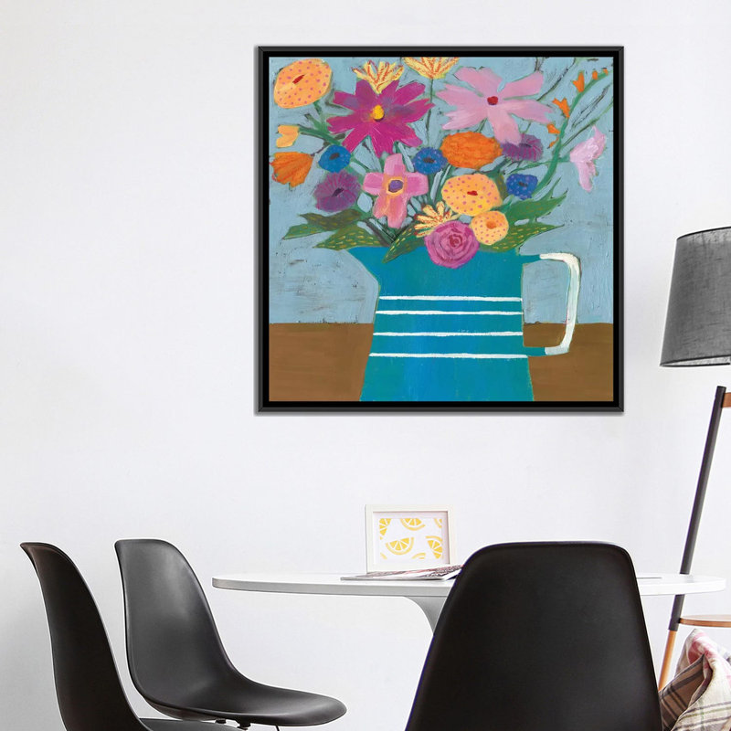 « campagne flore i », reproduction sur toile, H 26 po x l 26 po x P 1,5 po, Toile encadrée noire, Pas de tapis