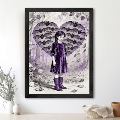 Black Framed Vintage Bats surround for love behind the girl Wall Art Retro Style Framed Prints