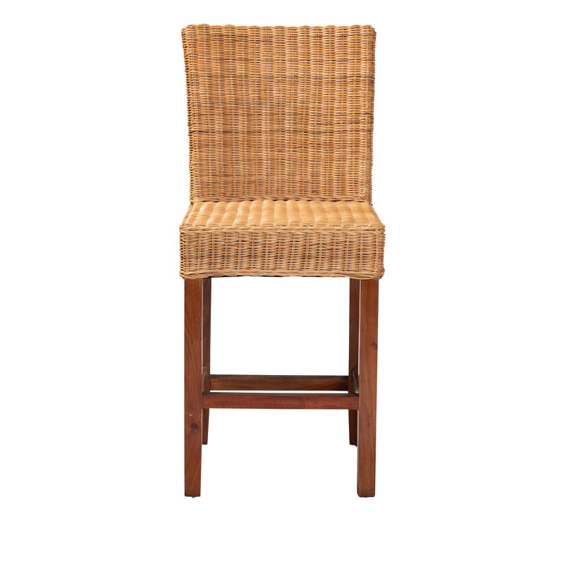 Rattan and Mahogany Wood Chauna Bar & Counter Stool, Counter Stool (24” Seat Height)