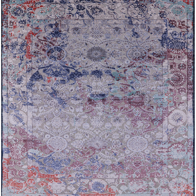 Tapis oriental mauve / bleu, Carré 3 pi
