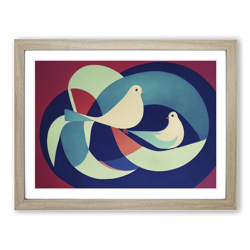 Dove Bird Abstract Vol.1 - Single Picture Frame Print, 34cm H x 46cm W x 2cm D, Oak