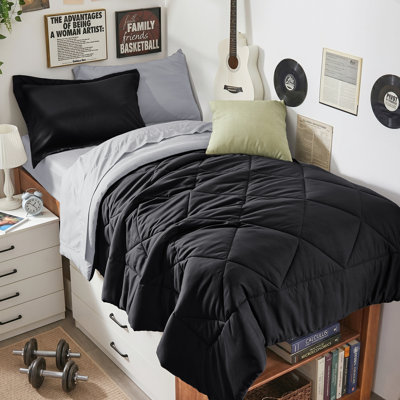 5-Piece Twin XL Comforter Set, Black & Light Grey Bed in a Bag