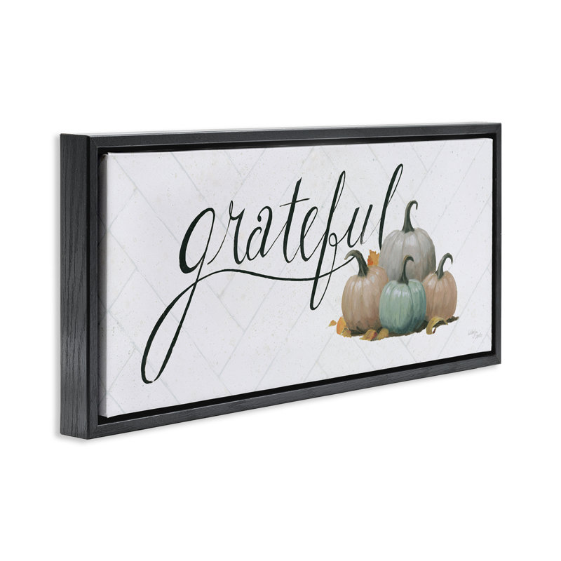 «Grateful with Pumpkins», art mural sur toile par Wellington Studio, H 11 po x l 25 po, Cadre flottant noir de jais